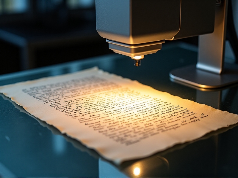 An illustration of a faded typewriter document undergoing preprocessing steps, including binarization, noise reduction, and deskewing, to enhance OCR accuracy.